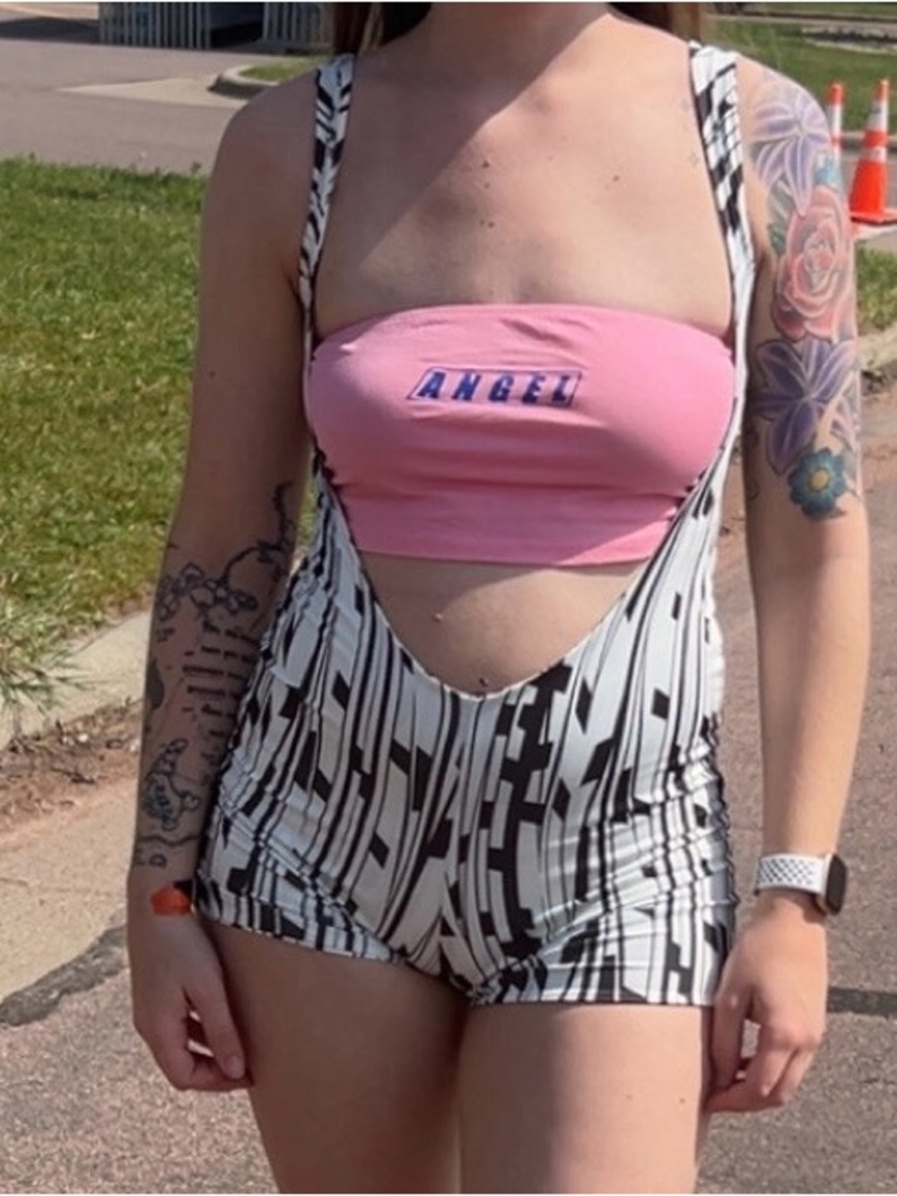 Dolls Kill Black and White Graphic Romper